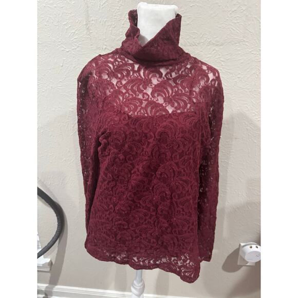 Nicki Nicole Miller Maroon Lace Long Sleeve Top Tank Set Large - Picture 7 of 8